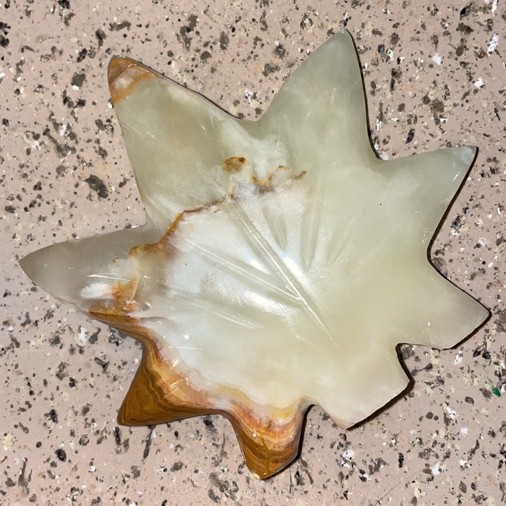 Banded Green Calcite Yucca Cannabis Leaf Carving